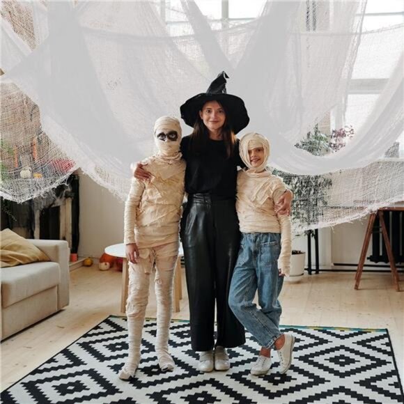 196x39 Inch Halloween Creepy Cloth- Large White Scary- Entryways Cover Gauze - Picture 6 of 8